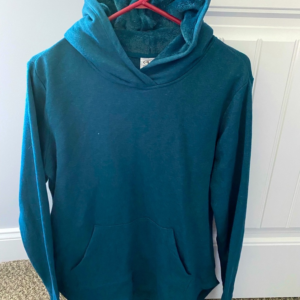 Teal colored high low hoodie